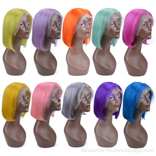 Short bob closure wigs for black women unprocessed raw virgin brazilian hair bob wigs human hair lace front purple wigs women
